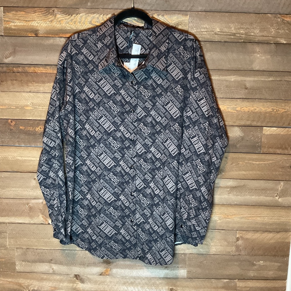 Two 2 Fly Hey Howdy Hey Black Brown Pearl Snap Western Shirt Women’s Size XL NWT